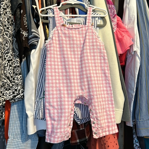 Laura Ashley Baby Pink Gingham Cotton Overalls 6-9mo - Picture 2 of 6